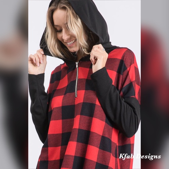 ❤️LAST 1! Check Zip Up Hoodie w/Contrast Sleeves! - Picture 12 of 13